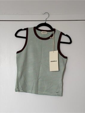 Adanola Mint & Brown Ribbed Stripe Tank